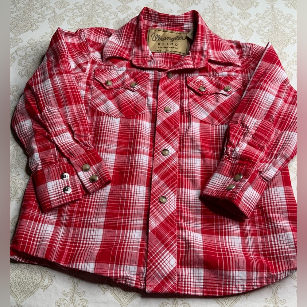 Wrangler Boys Retro Plaid Shirt Red XXS Toddler Long Sleeve Snap Button